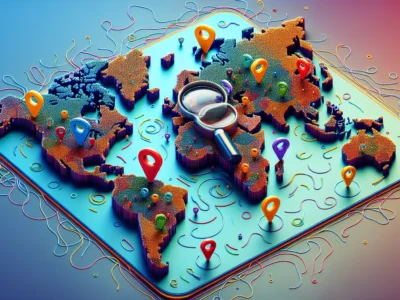 Illustration of a world map with location pins