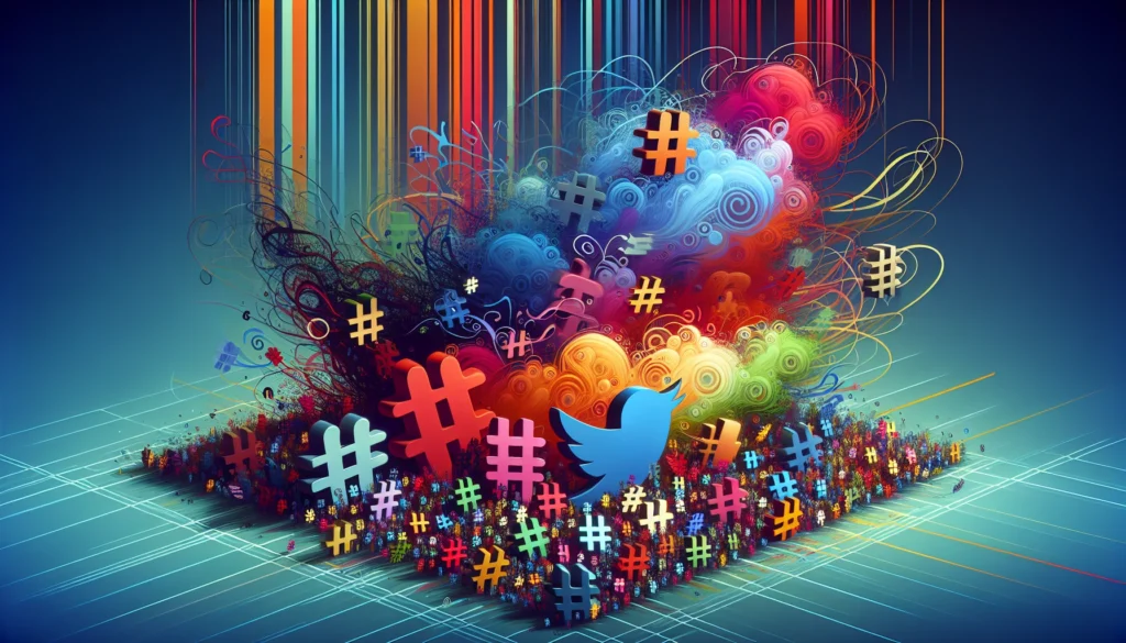 Trendy hashtags in a vibrant illustration