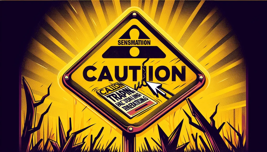 A caution sign illustration to avoid clickbait