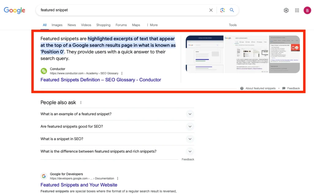 Google Featured Snippet Example