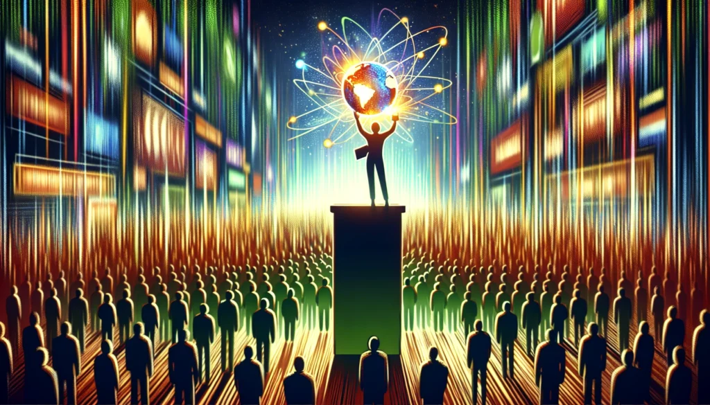 Illustration of a person standing out in a crowd with original content