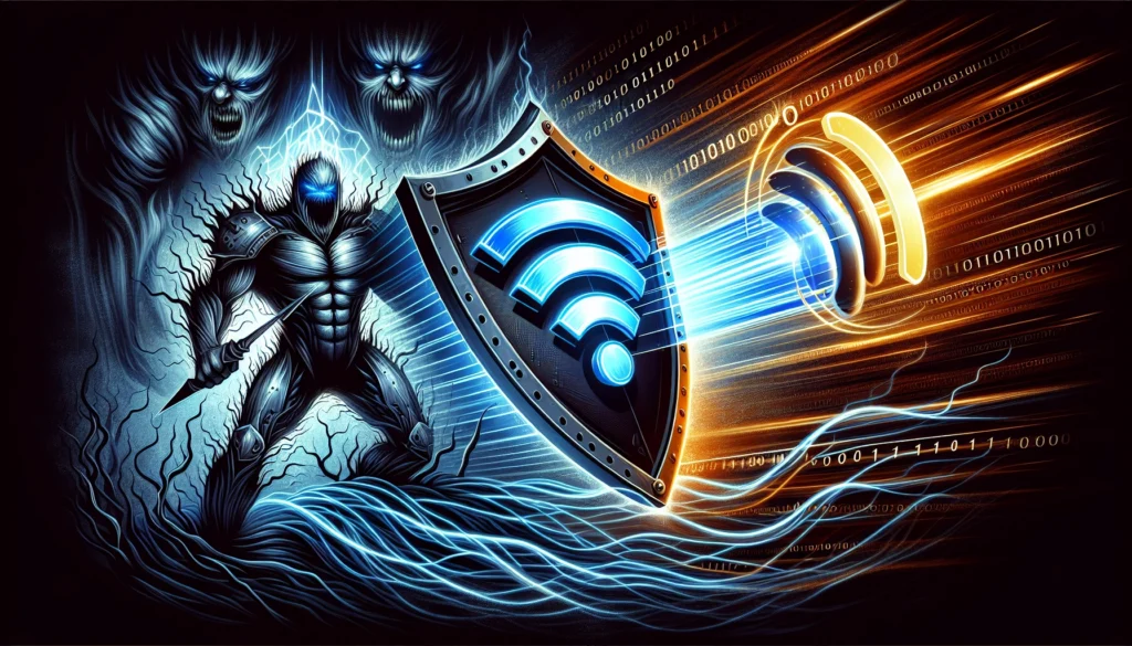 Illustration of a shield protecting a Wi-Fi signal