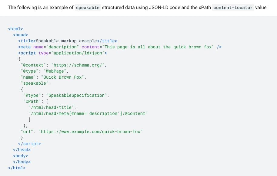 Voice Search Schema Markup Example