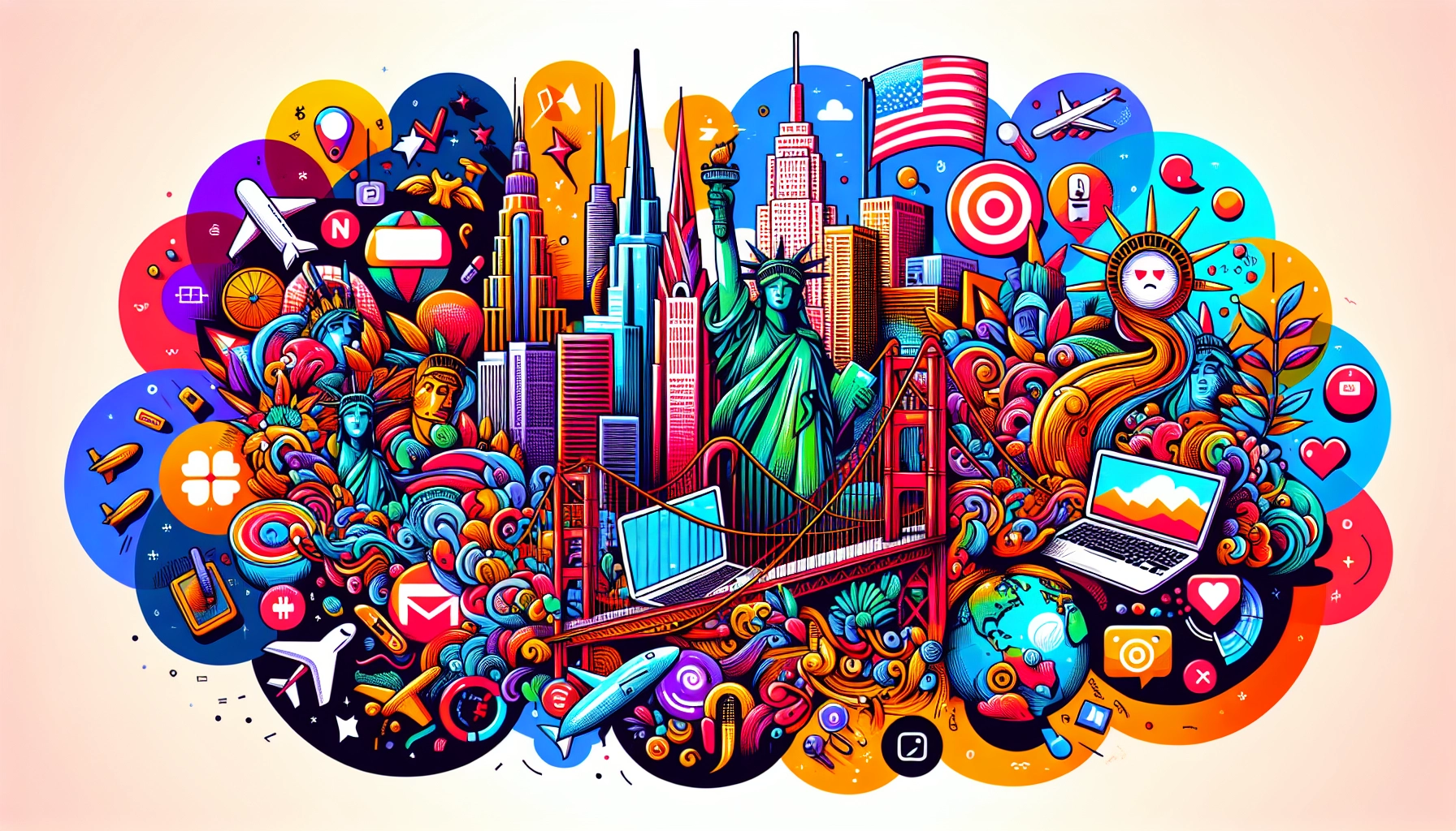 An artistic representation of top cities for digital marketing companies in the US