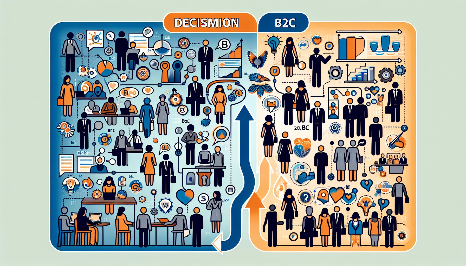 An illustration representing the decision-making process in B2B vs B2C