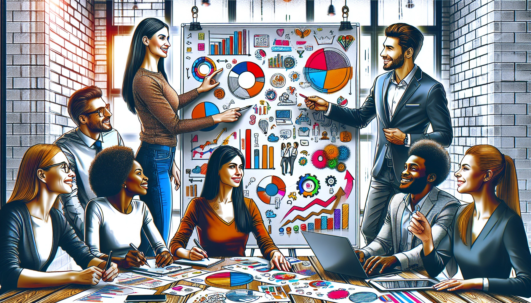 An illustration showing the collaboration between marketing and marketing communications