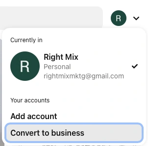 Convert personal to business account - pinterest