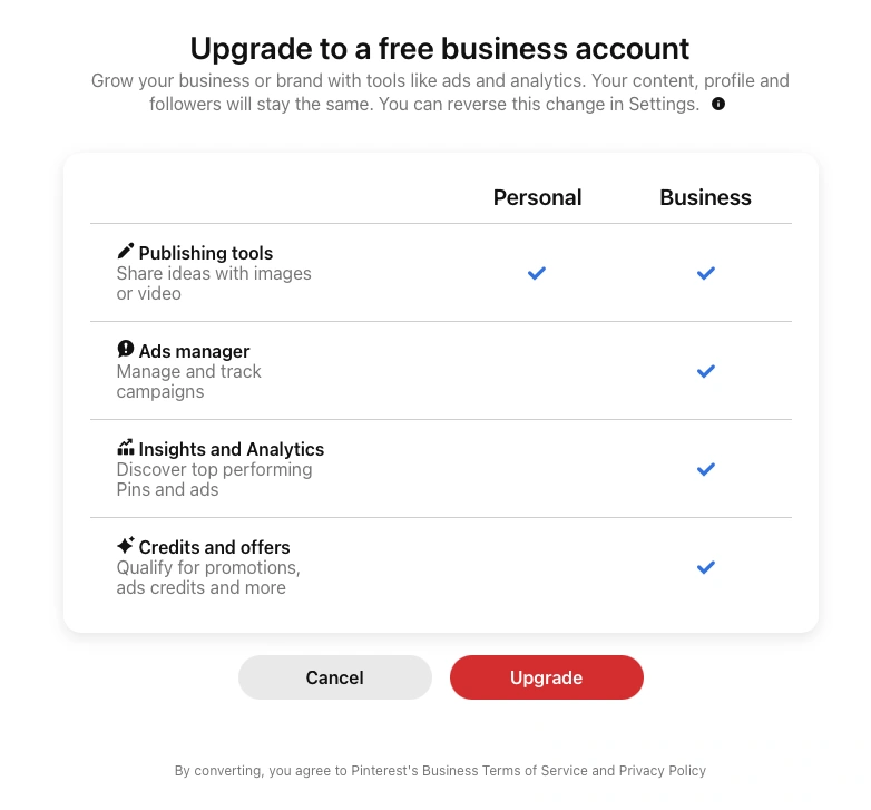 Free pinterest business profile upgrade